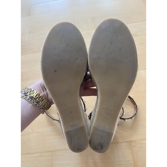 Valentino Garavani Rockstud Double Leather Wedge Espadrilles 38 WORN ONCE - Picture 4 of 7